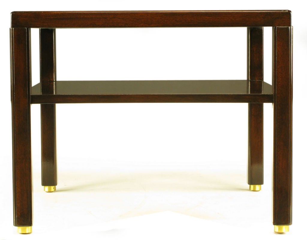 Pair Edward Wormley Mahogany End Tables with Brass Feet For Sale 1