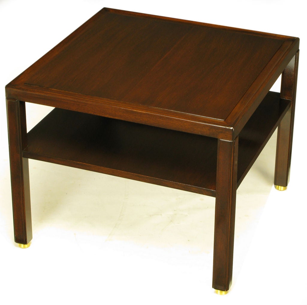 Pair Edward Wormley Mahogany End Tables with Brass Feet For Sale 2