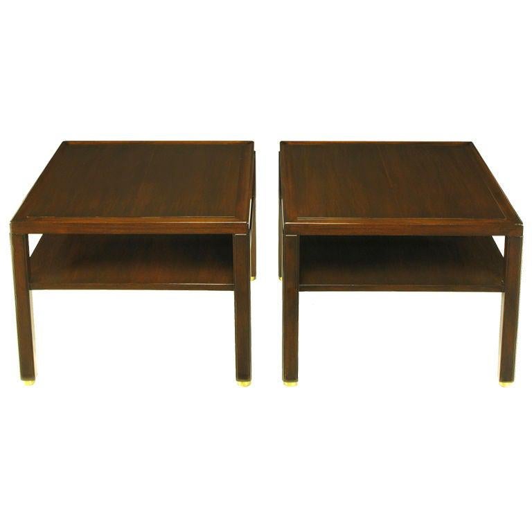 Pair Edward Wormley Mahogany End Tables with Brass Feet For Sale