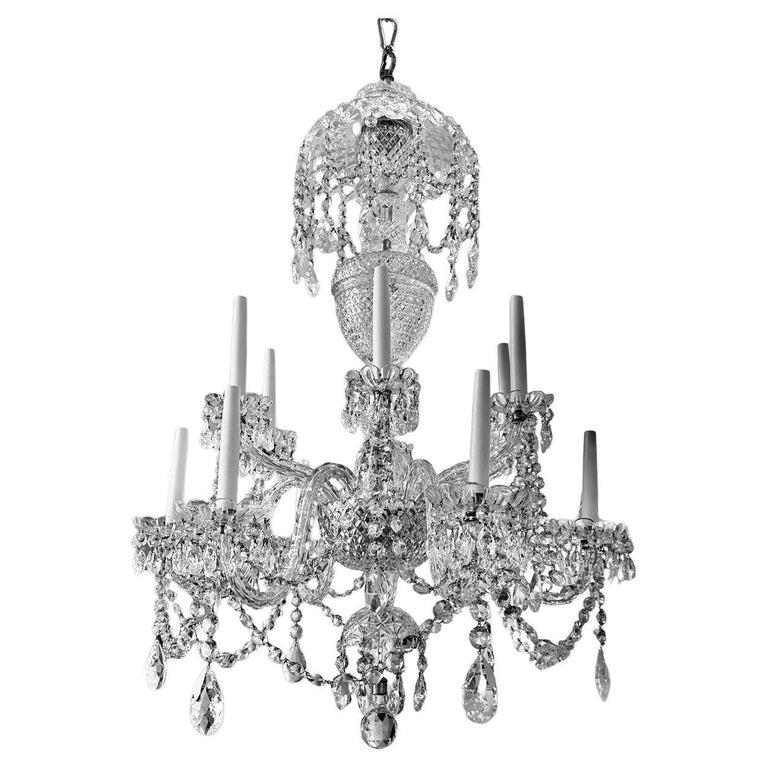 Hand-Crafted Pair Edwardian George III Style Cut Crystal Chandeliers For Sale