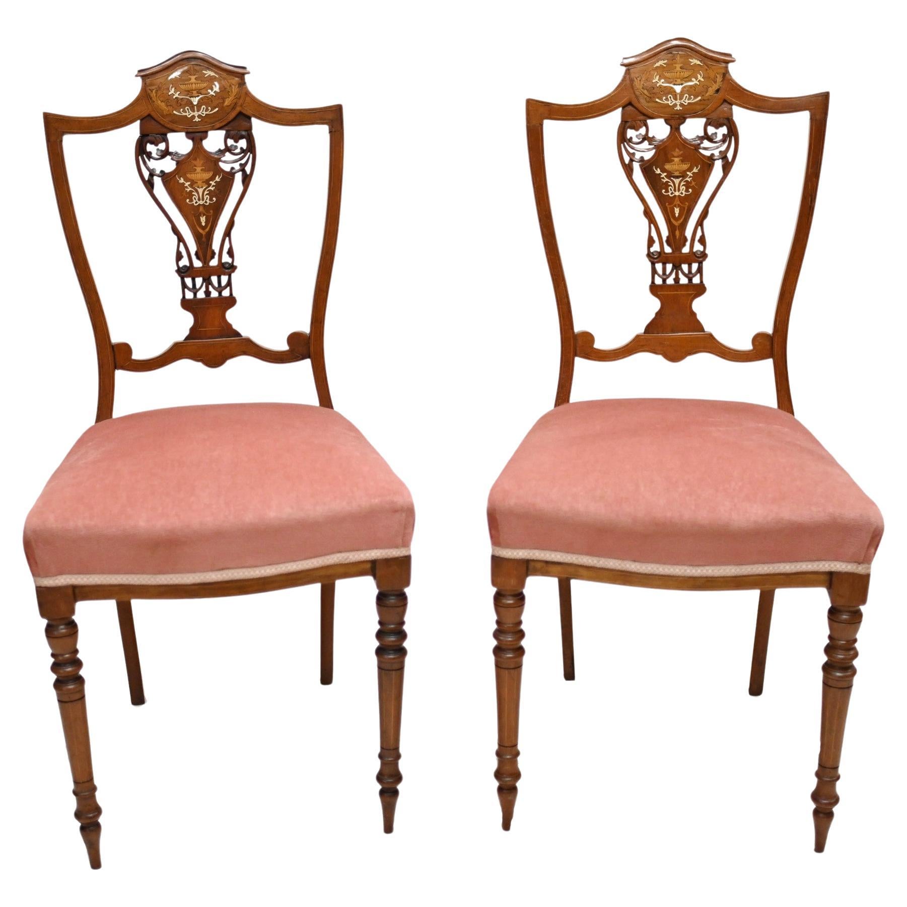 Pair Edwardian Hall Chairs Shield Back Mahogany 1910