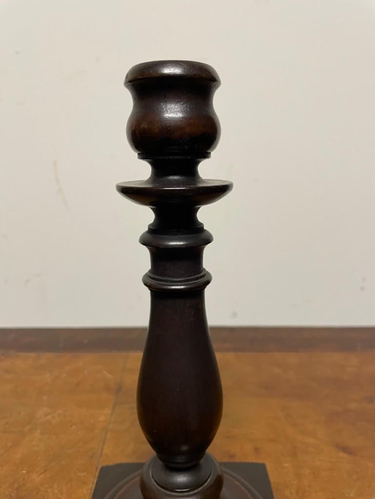 Pair Edwardian Hand Turned Mahogany Candlesticks For Sale 8