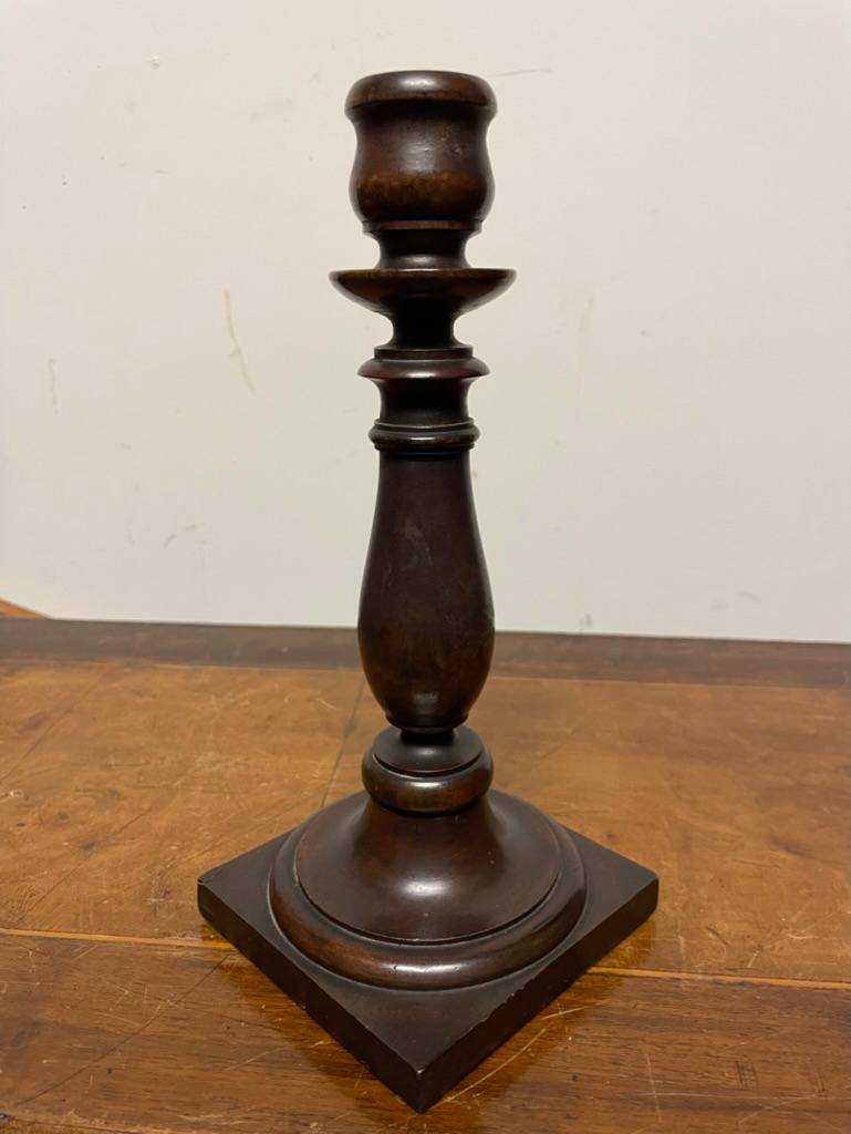 Pair Edwardian Hand Turned Mahogany Candlesticks For Sale 3