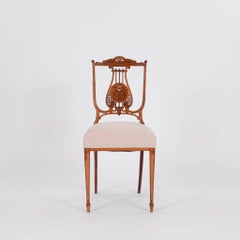 Pair Edwardian Lyre-Back Music Chairs Cameo Detail, England c. 1900