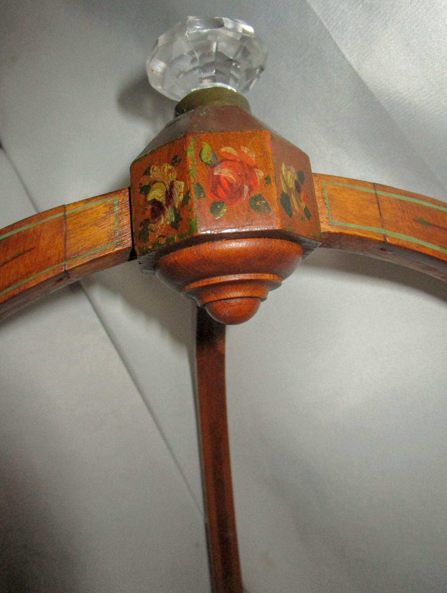 Early 20th Century Pair Edwardian Satinwood Muffin Stands w/ Hand Painted Flowers & Glass Finials 
