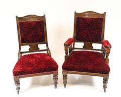 Pair Edwardian Sofa Chairs Mahogany His & Her Seats