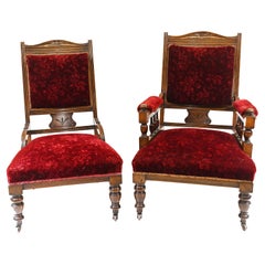 Antique Pair Edwardian Sofa Chairs Mahogany His & Her Seats