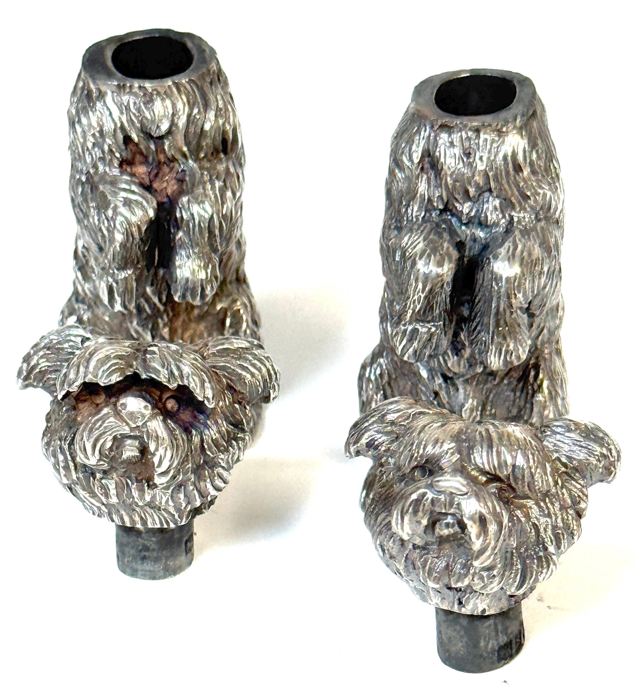 Paar Edwardian Sterling Terrier Salz & Pfeffer London, Jonathan Howell, 1906/1913 im Angebot 5