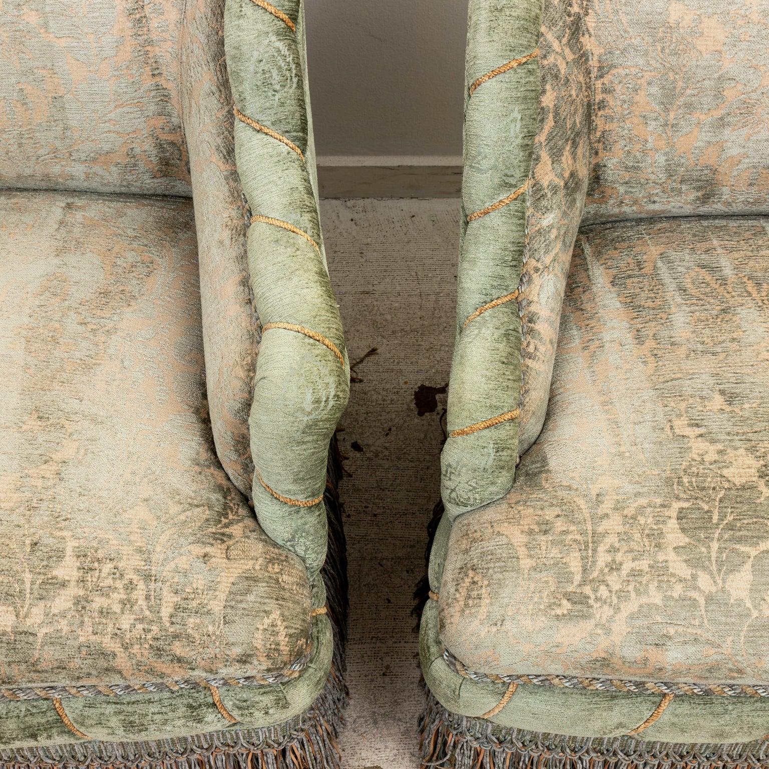 Pair Edwardian Style Upholstered Slipper Chairs In Good Condition For Sale In Stamford, CT