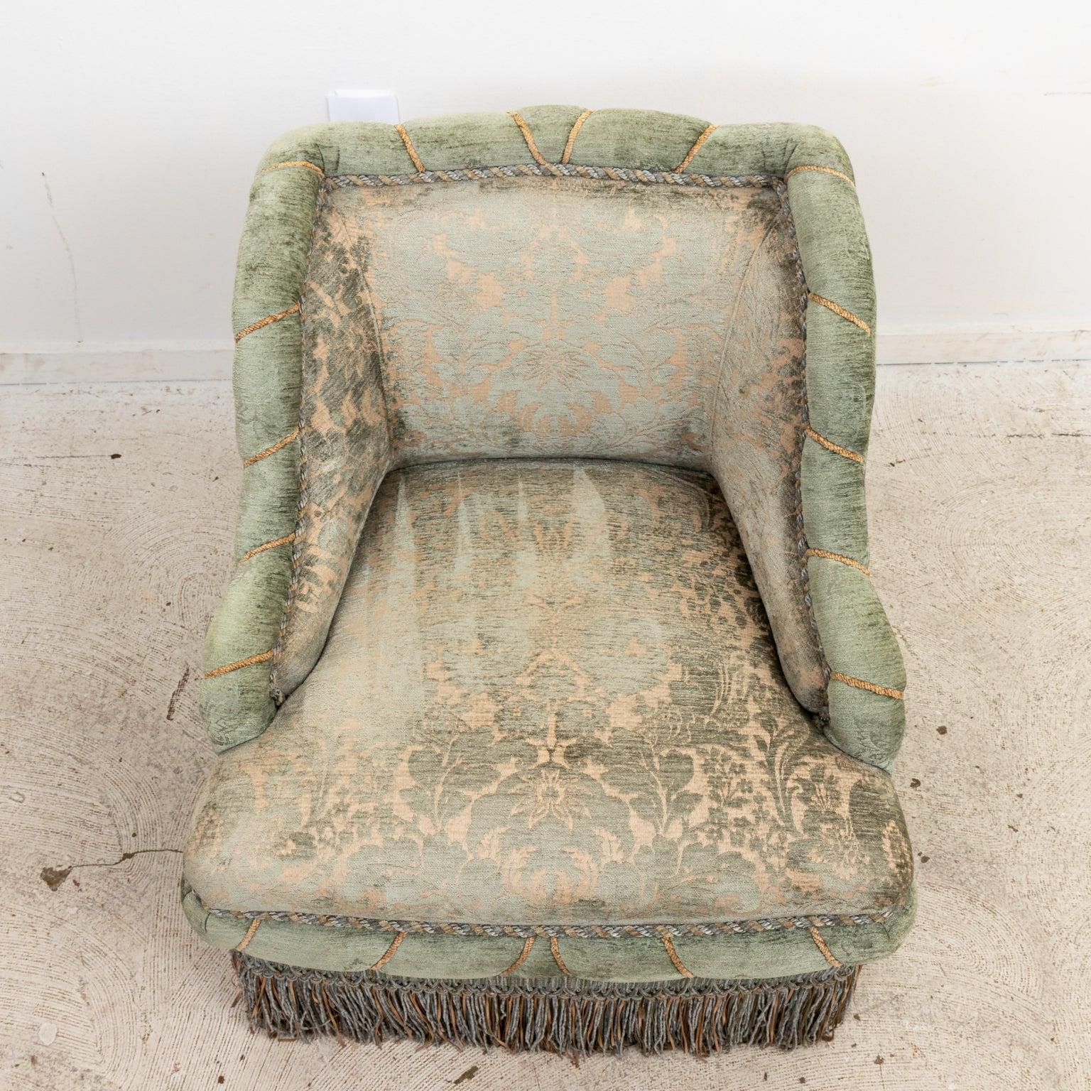Pair Edwardian Style Upholstered Slipper Chairs For Sale 2