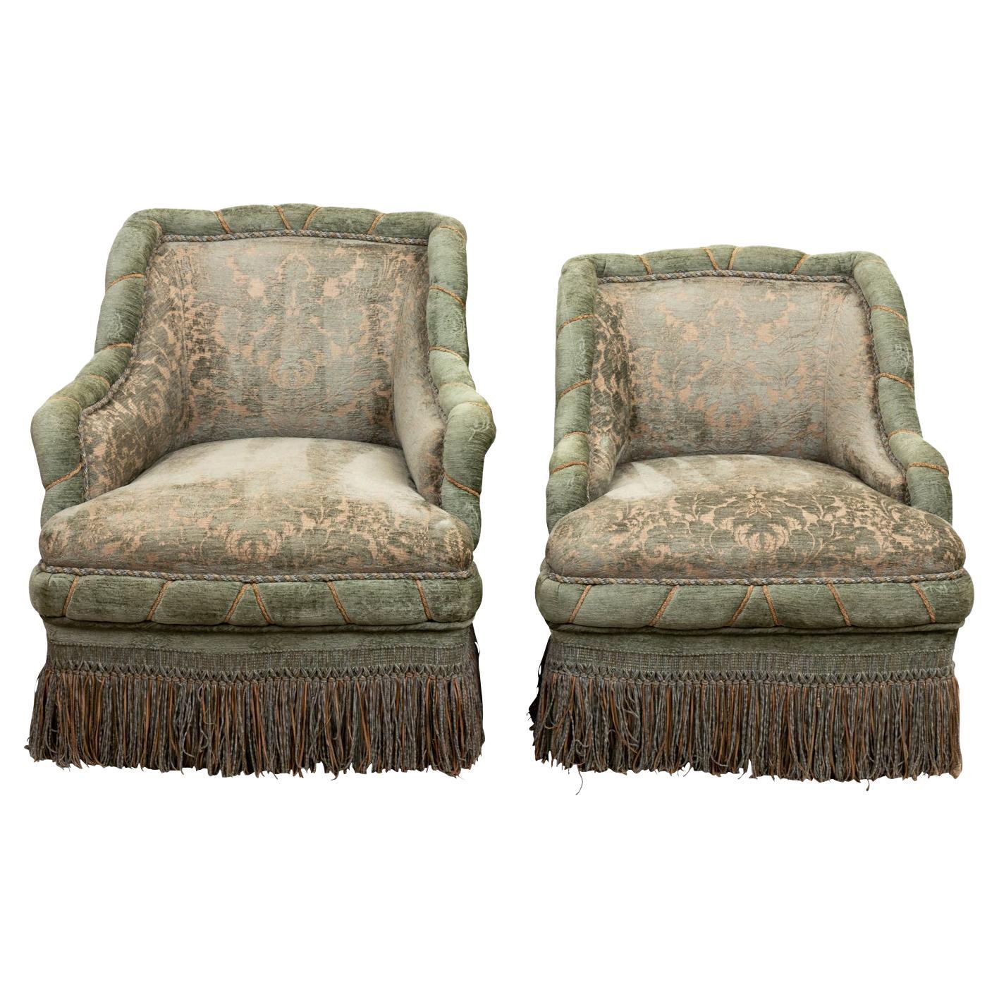 Pair Edwardian Style Upholstered Slipper Chairs