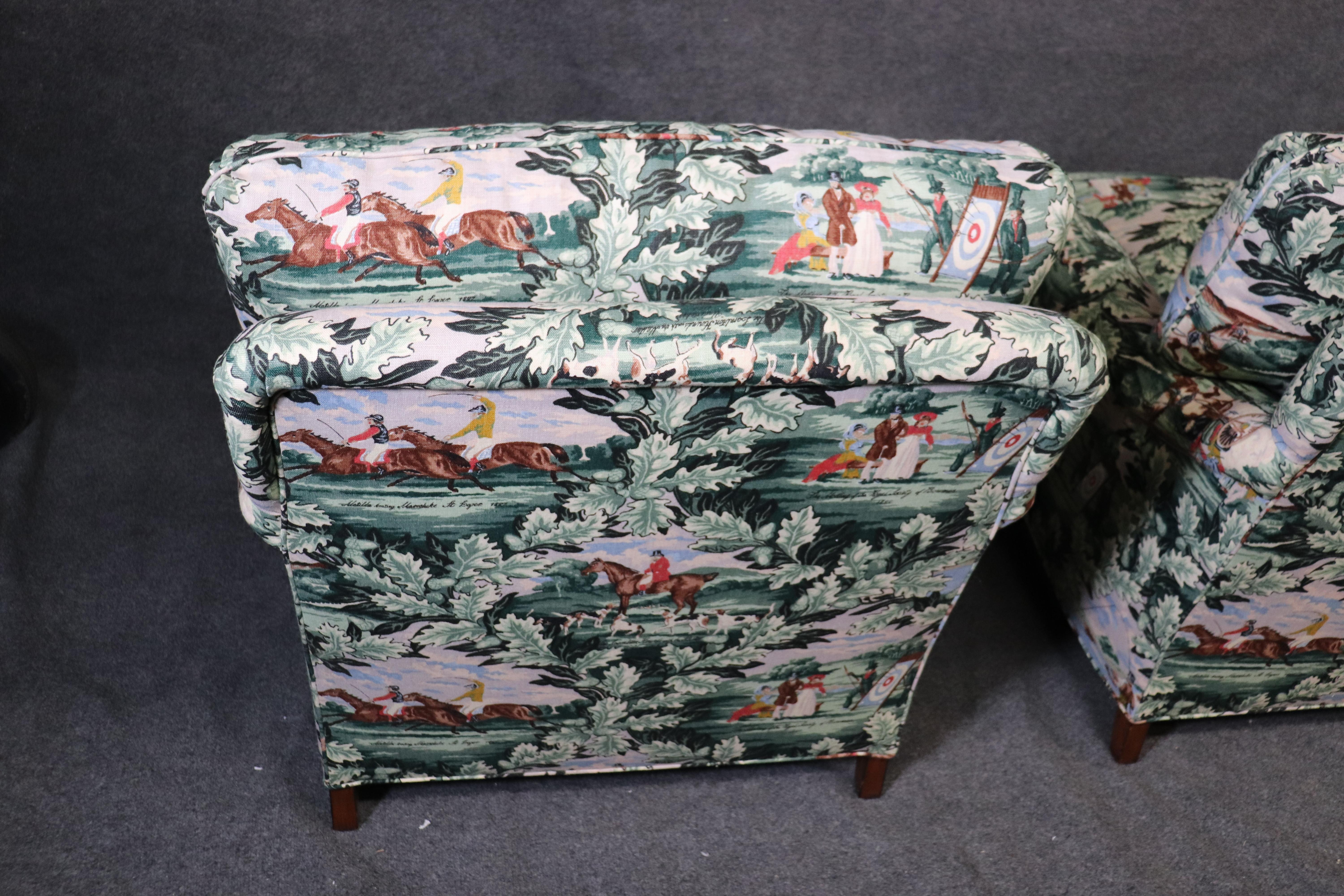 Pair of Edward Ferrell Polo Players Edwardian Upholstered Club Chairs 5