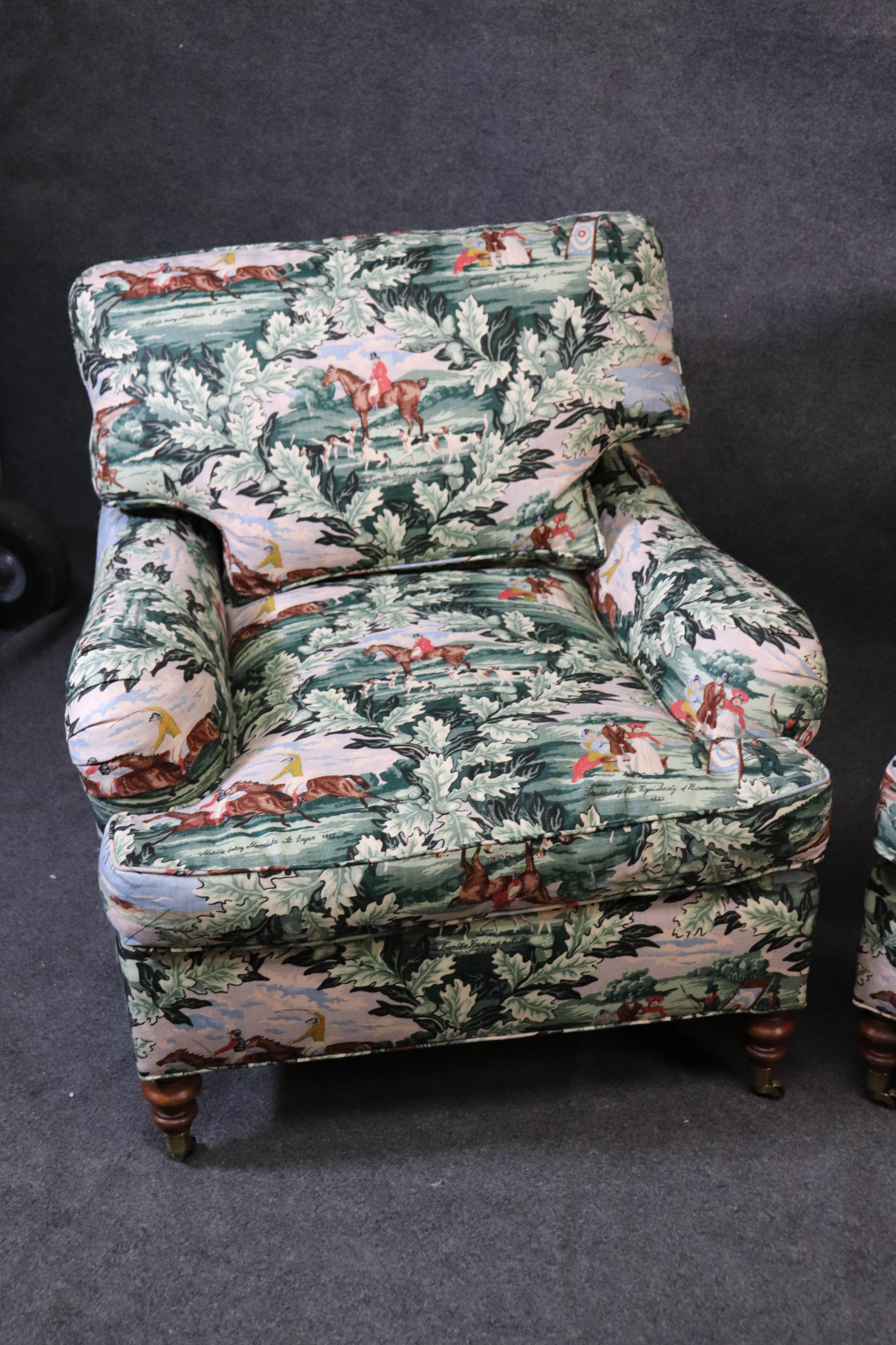 North American Pair of Edward Ferrell Polo Players Edwardian Upholstered Club Chairs