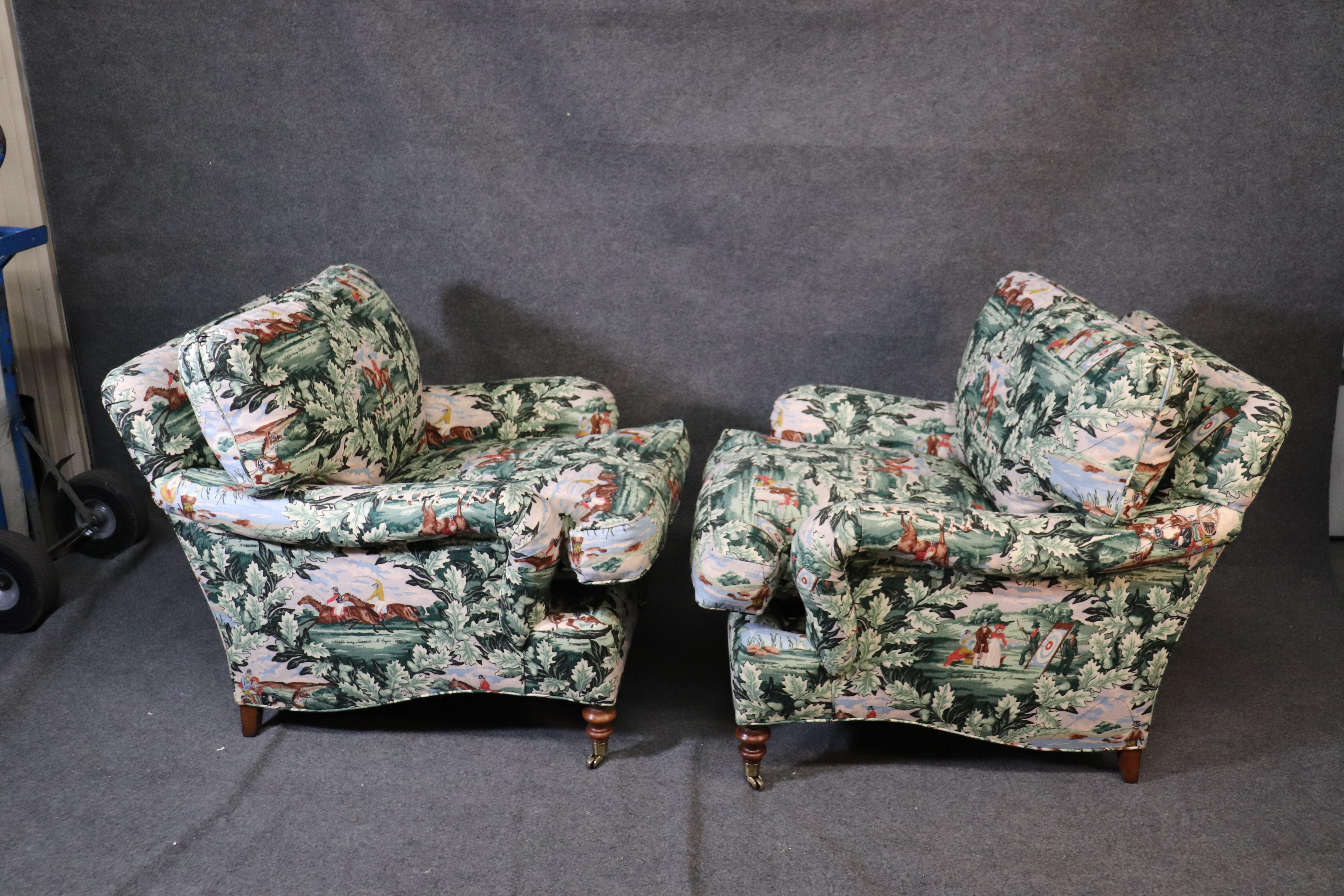 Pair of Edward Ferrell Polo Players Edwardian Upholstered Club Chairs 1