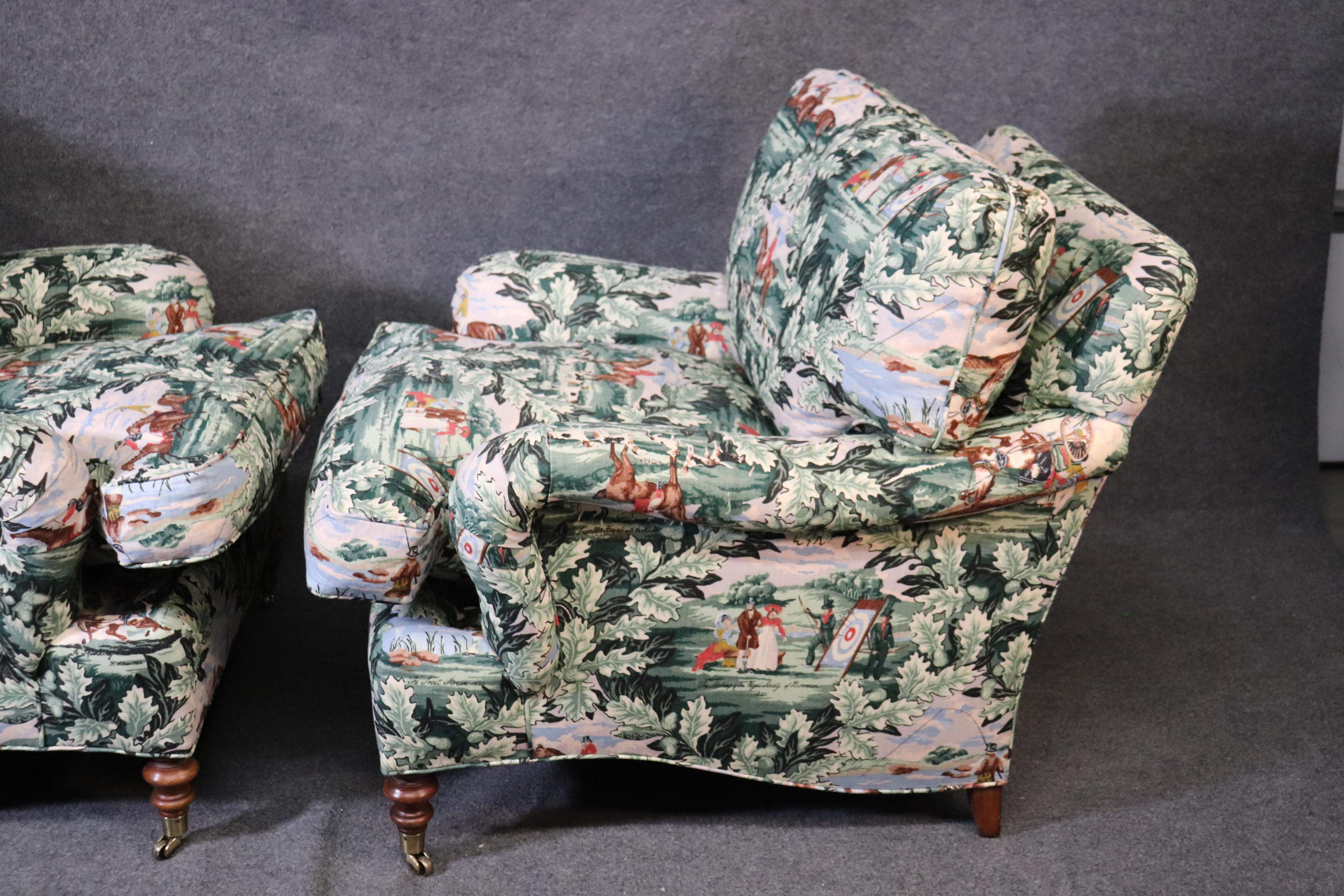 Pair of Edward Ferrell Polo Players Edwardian Upholstered Club Chairs 2