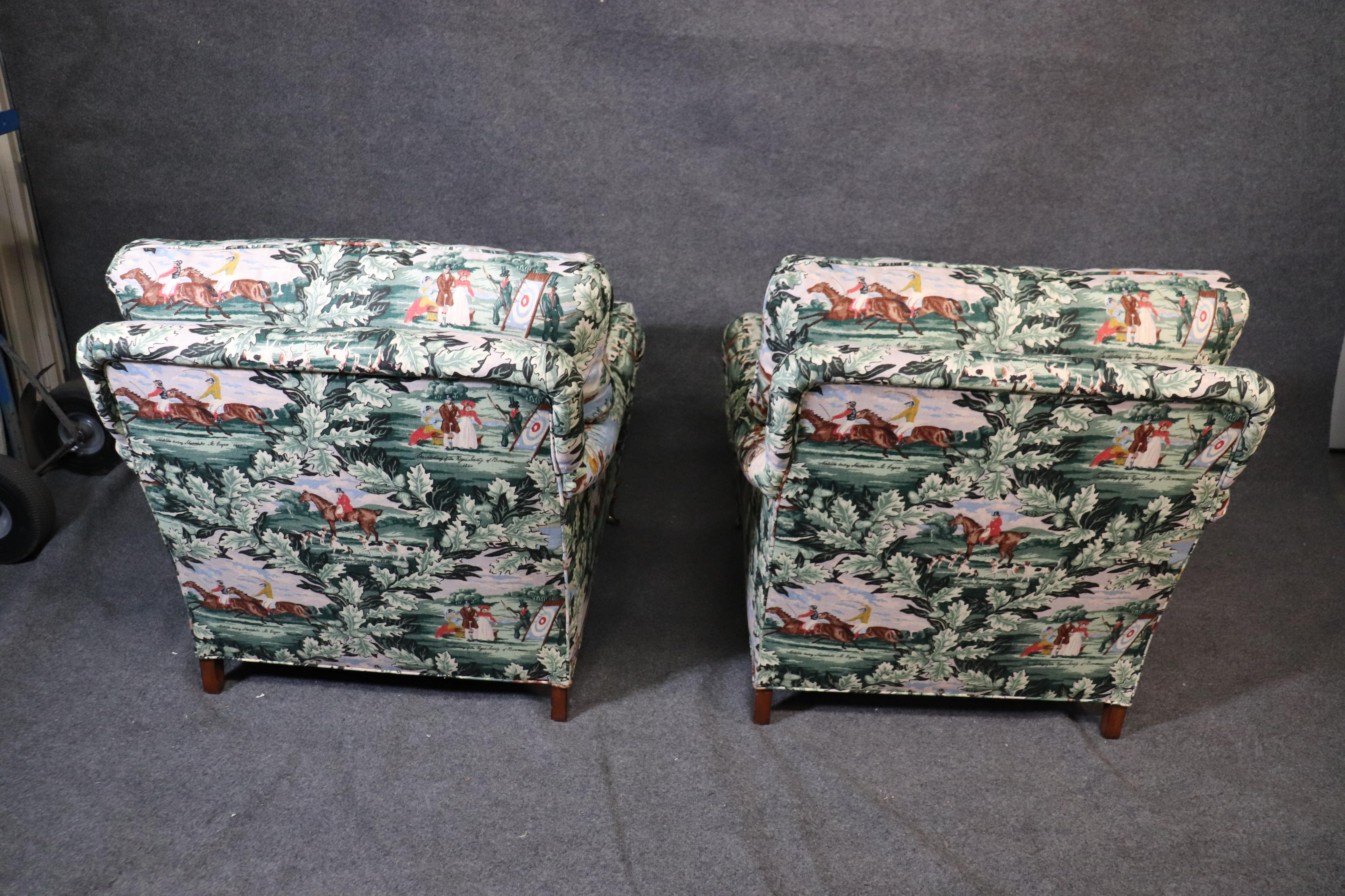 Pair of Edward Ferrell Polo Players Edwardian Upholstered Club Chairs 3