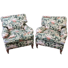 Paar Edward Ferrell Polo Players Edwardian Upholstered Club Chairs