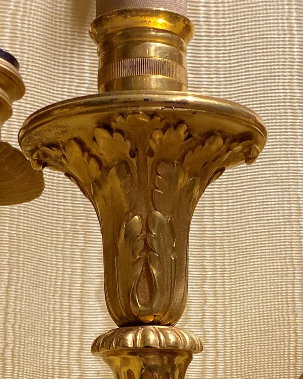 Pair E.F. Caldwell 3-Light Gilt Bronze Sconces in Louis XVI Style In Good Condition For Sale In New York, NY