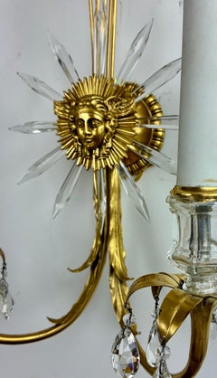 Pair E.F. Caldwell Gilt Bronze and Crystal Classical style Sconces