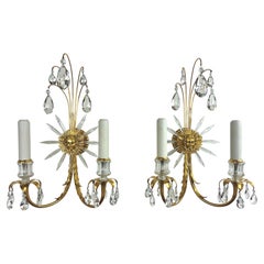 Pair E.F. Caldwell Gilt Bronze and Crystal Classical style Sconces