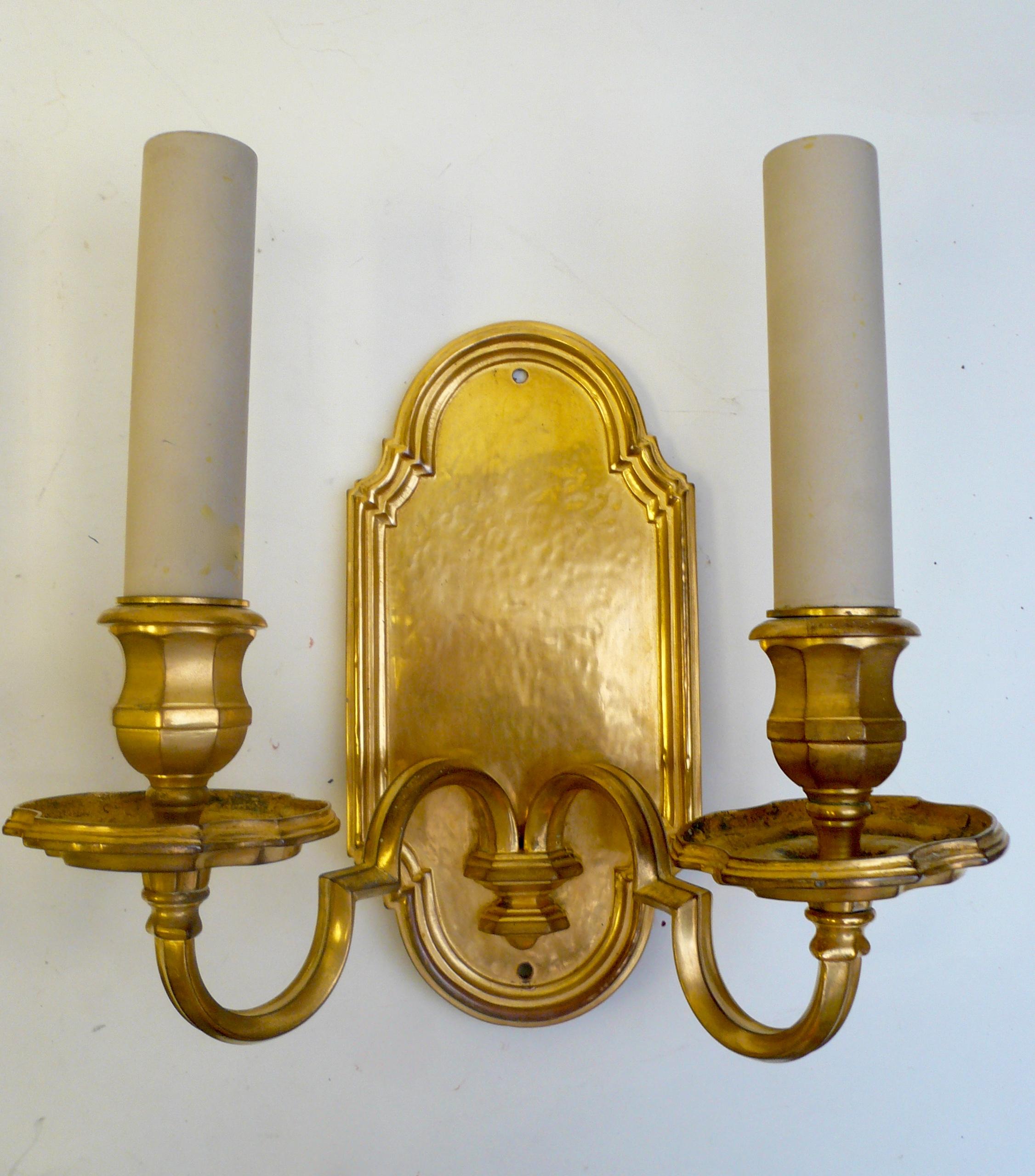 George I Pair of E.F. Caldwell Gilt Bronze Early Georgian Style Sconces For Sale