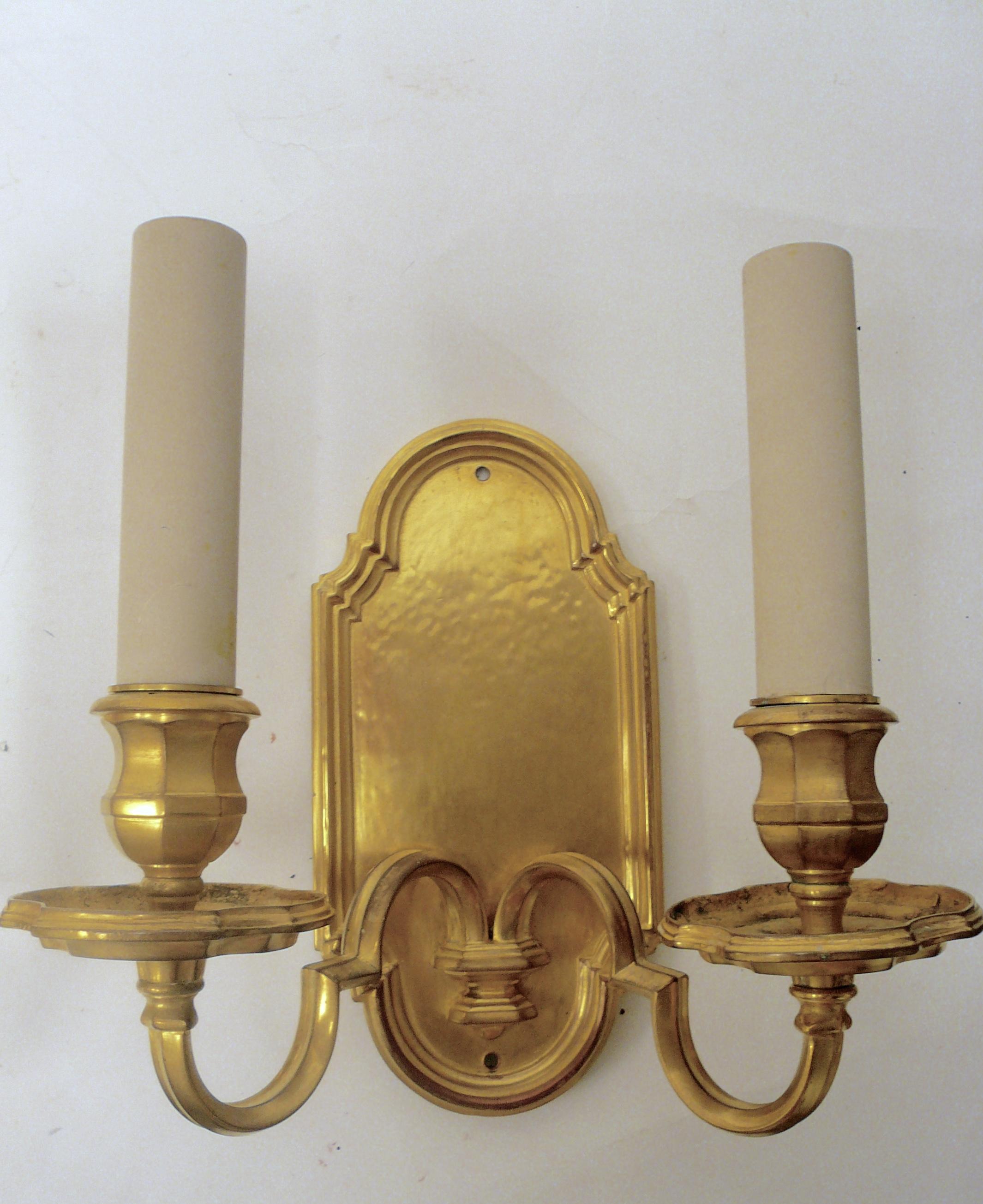 18th Century Pair of E.F. Caldwell Gilt Bronze Early Georgian Style Sconces For Sale