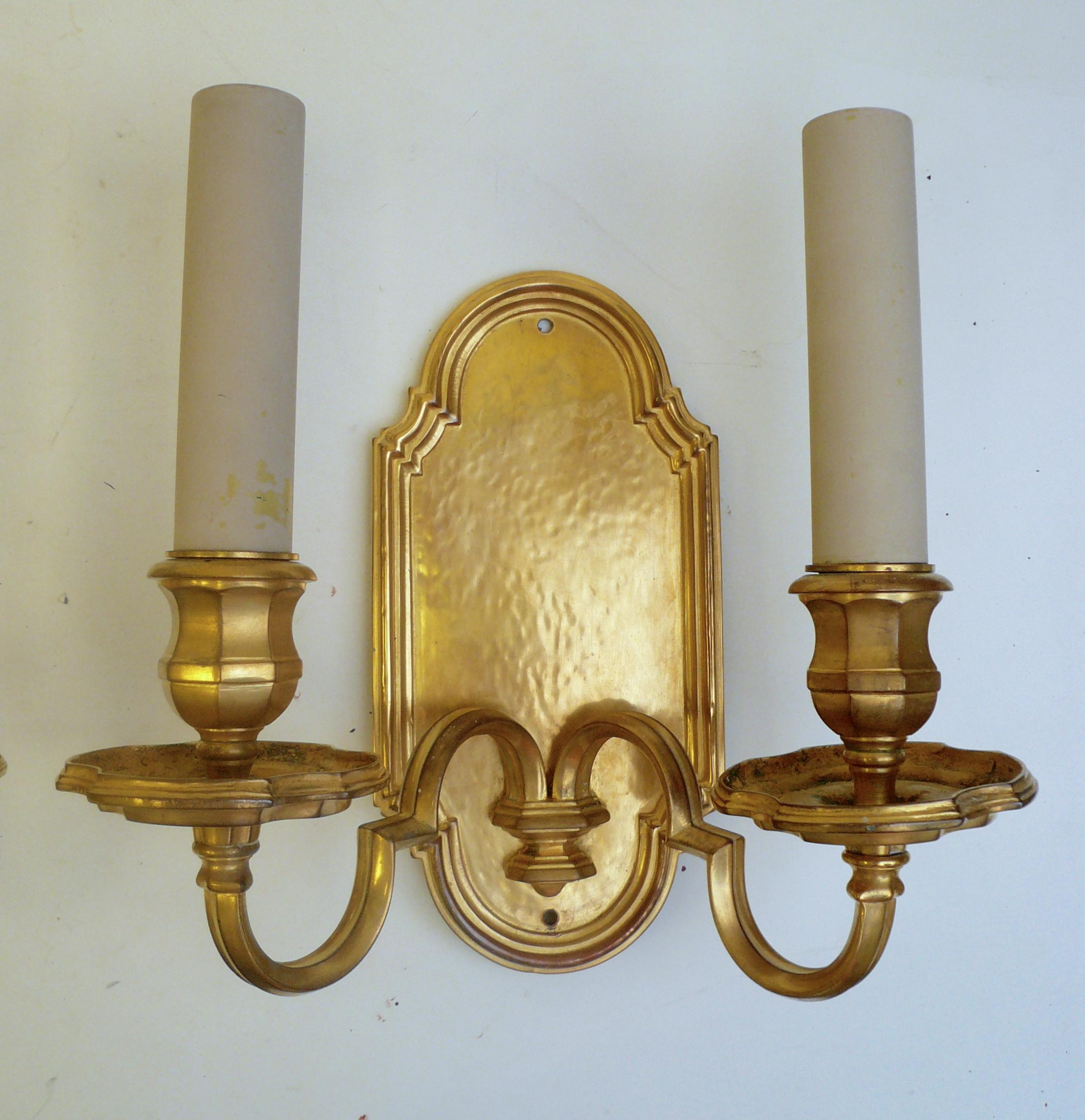 Pair of E.F. Caldwell Gilt Bronze Early Georgian Style Sconces For Sale 1