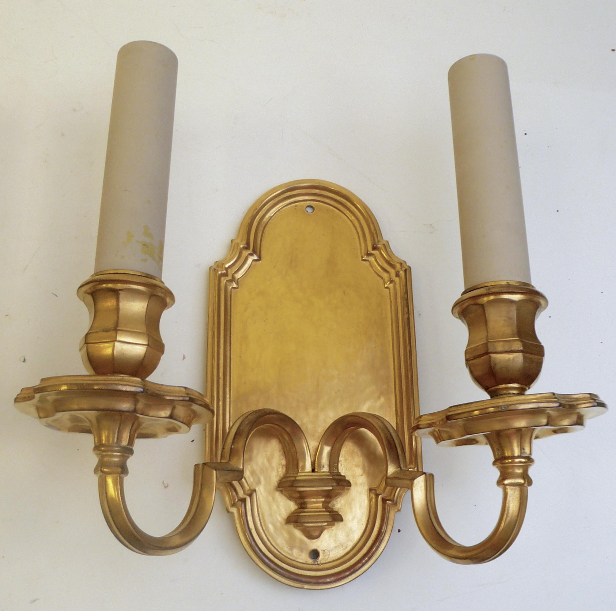 Pair of E.F. Caldwell Gilt Bronze Early Georgian Style Sconces For Sale 2