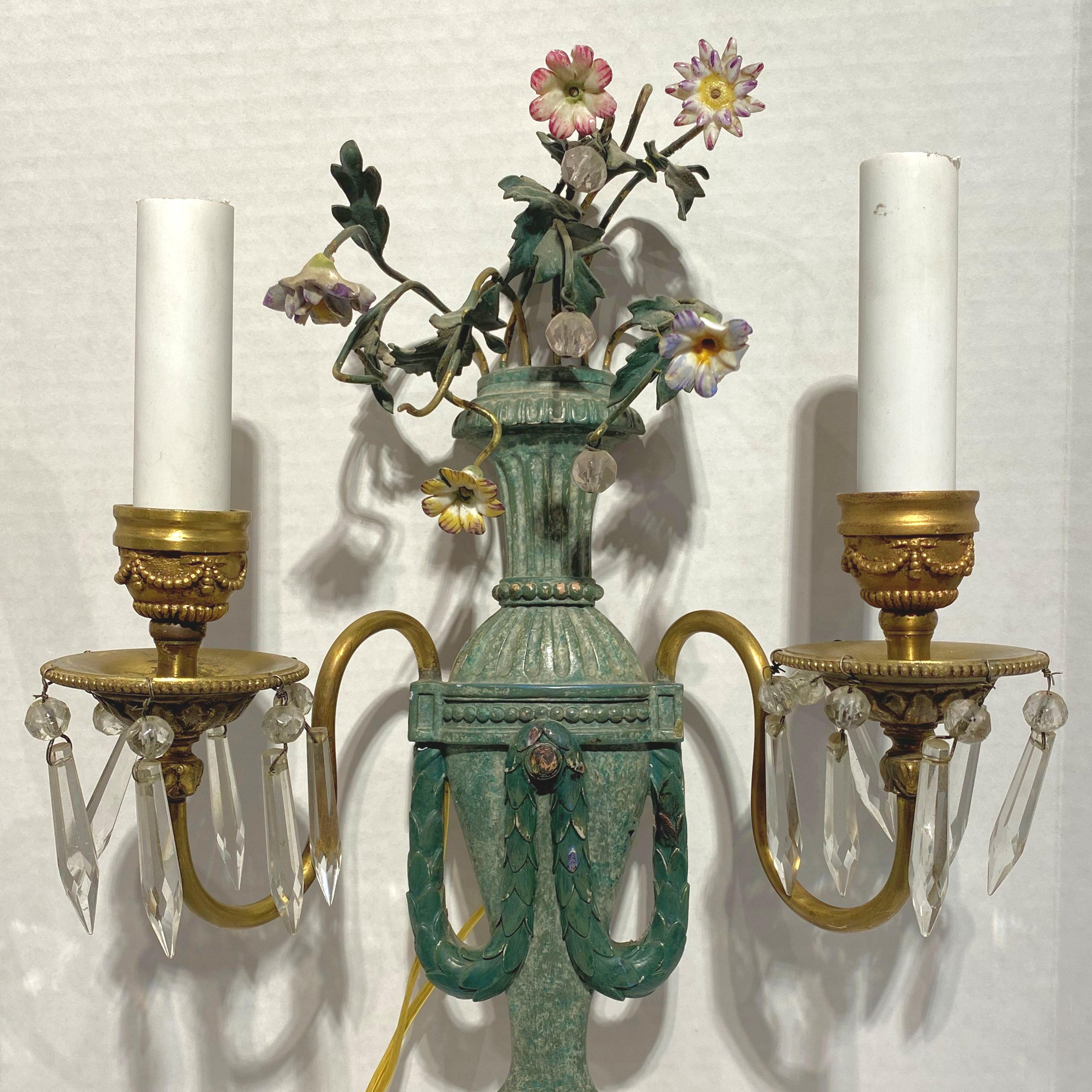 Pair E.F. Caldwell Neoclassical Sconces with Green Patina, circa 1910s 3