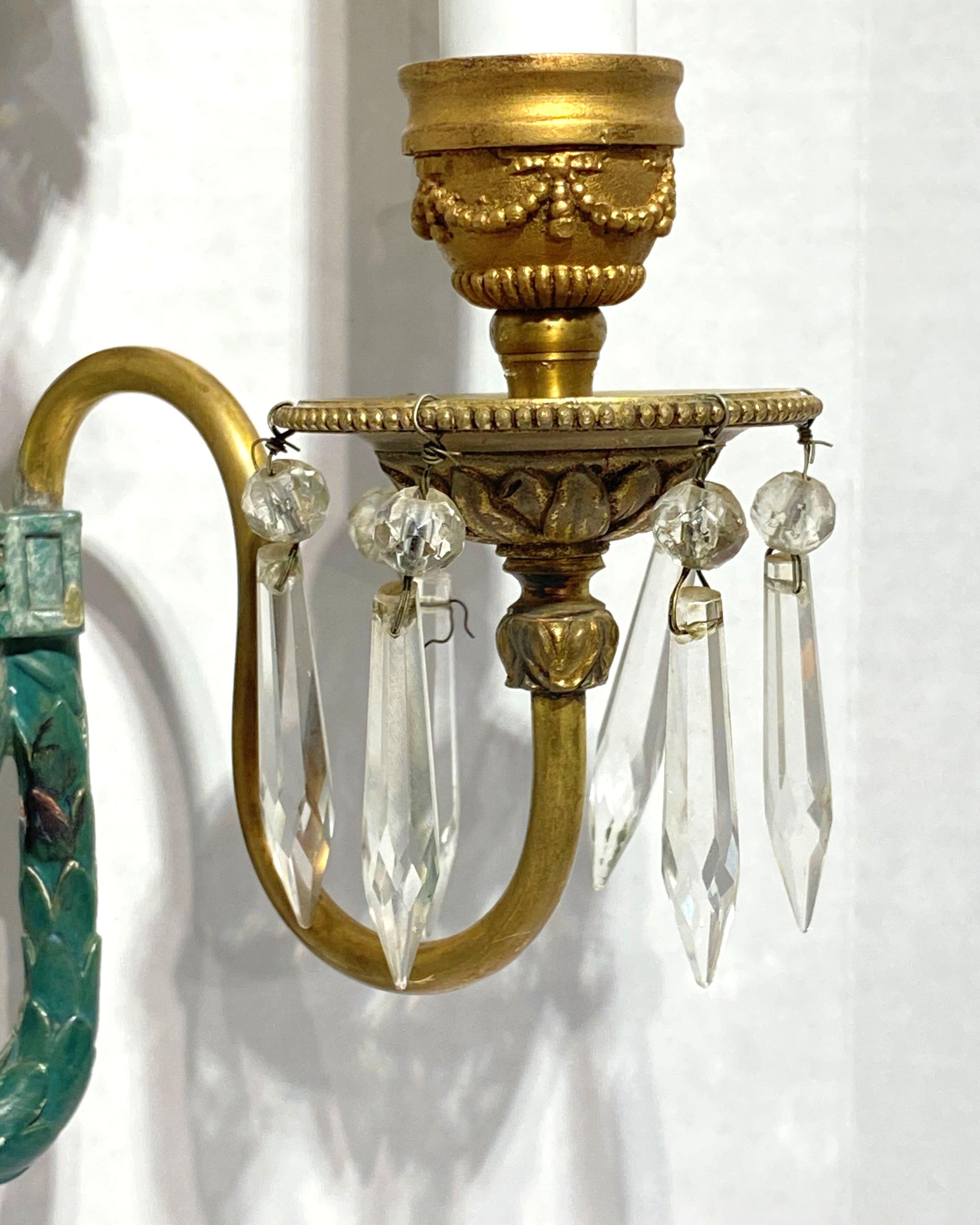 Pair E.F. Caldwell Neoclassical Sconces with Green Patina, circa 1910s 8
