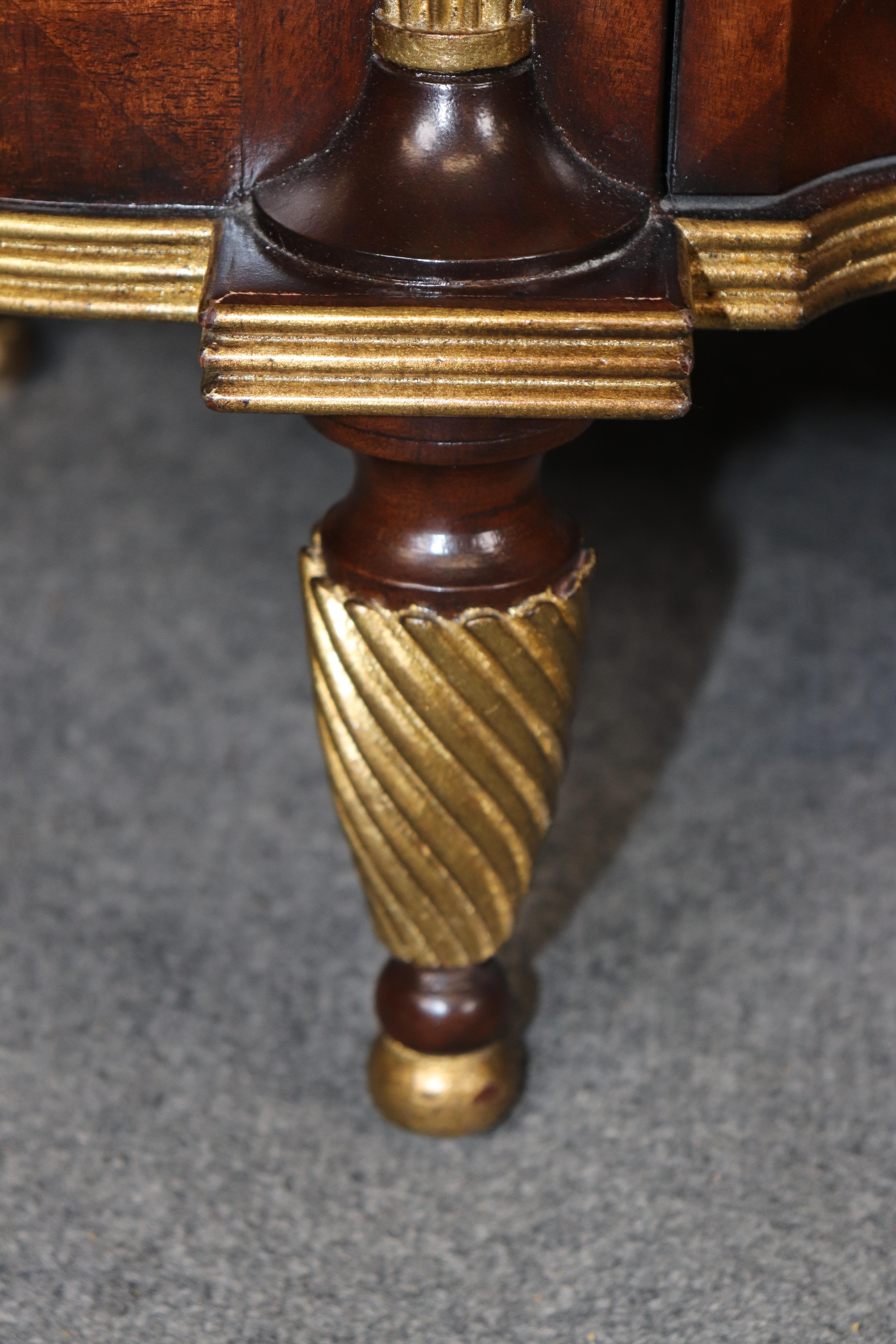 Pair E.J. Victor Gilded Mahogany and Satinwood Sheraton Style Buffets Servers 4