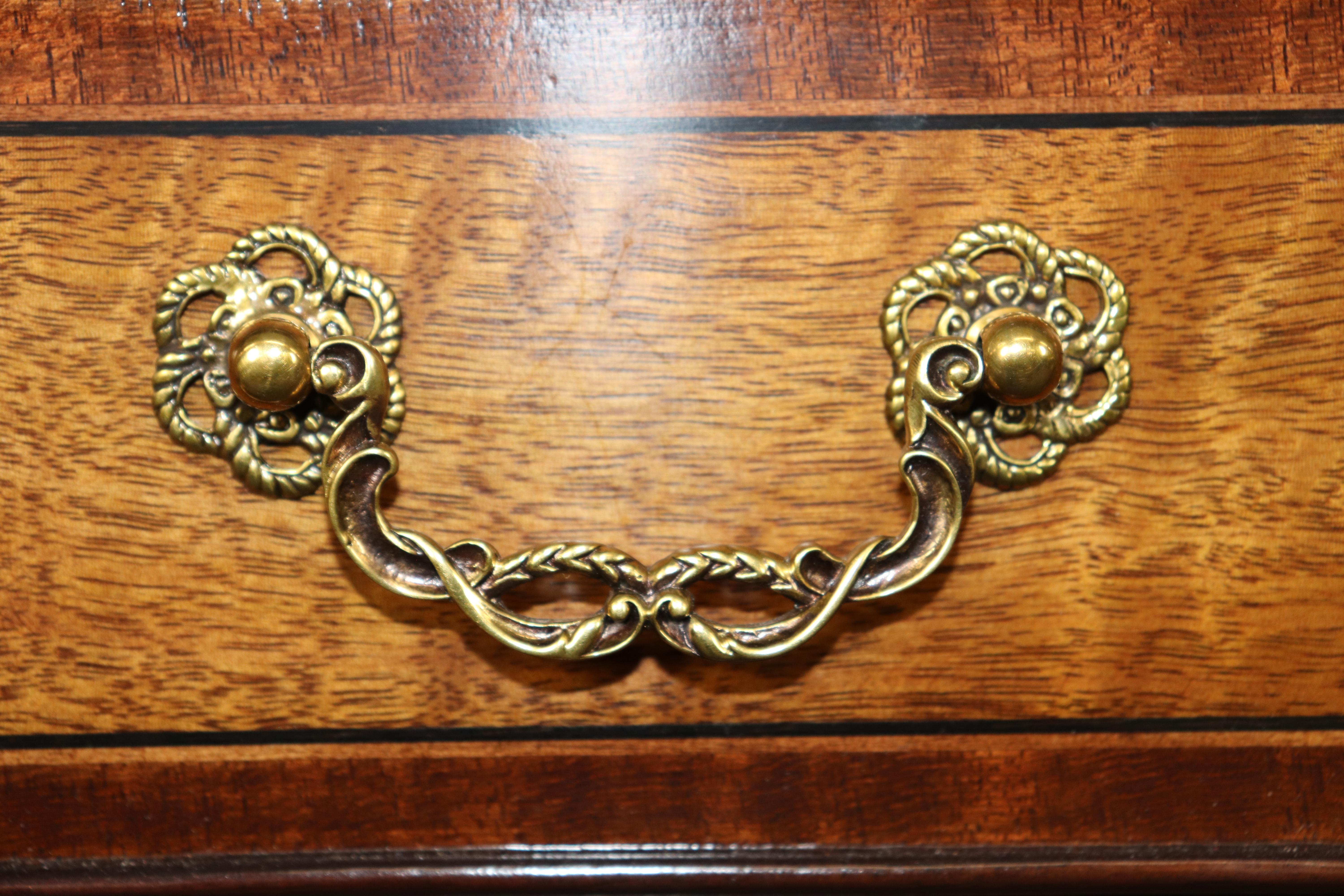 Pair E.J. Victor Gilded Mahogany and Satinwood Sheraton Style Buffets Servers 5