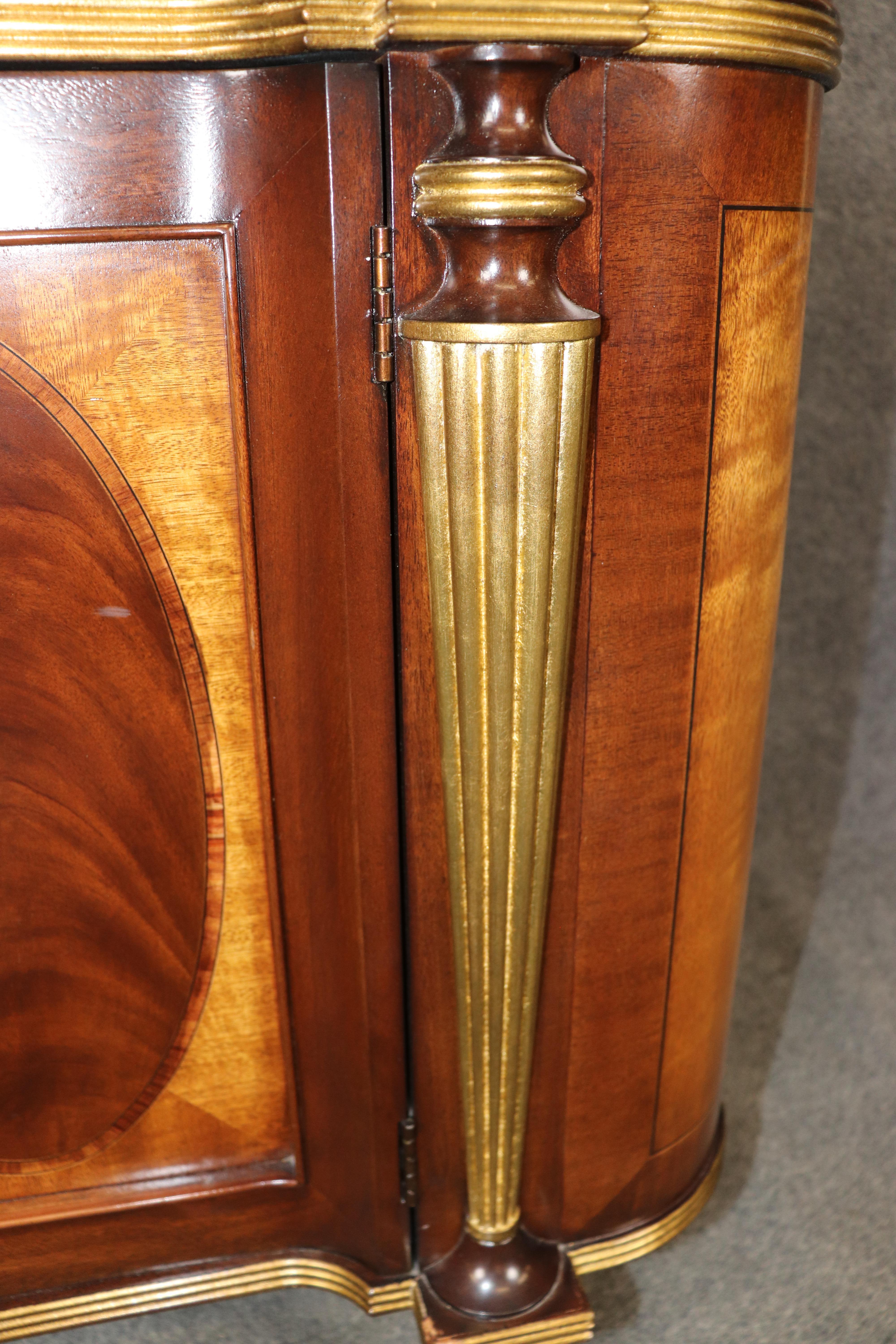 Pair E.J. Victor Gilded Mahogany and Satinwood Sheraton Style Buffets Servers 7