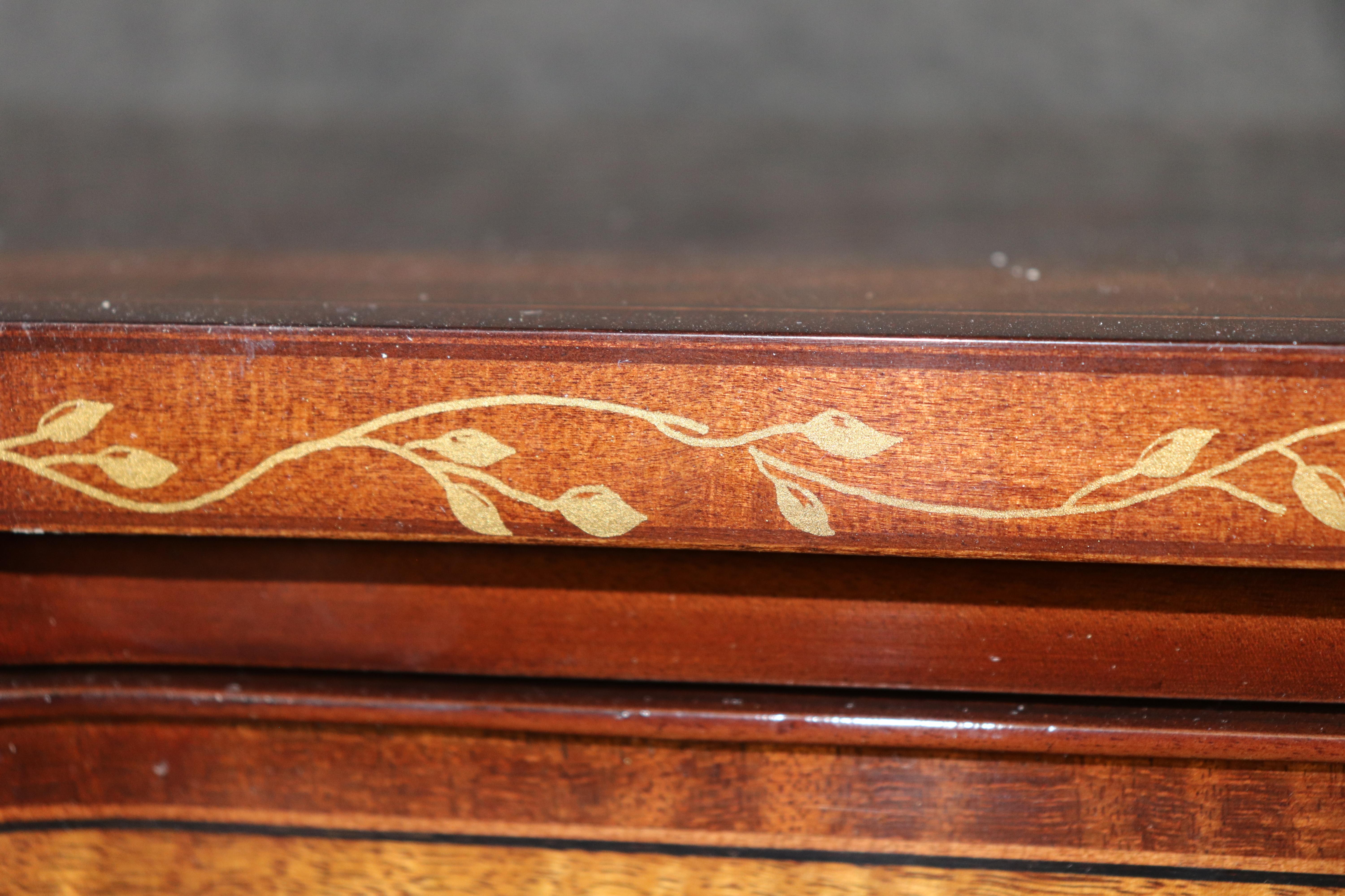 Pair E.J. Victor Gilded Mahogany and Satinwood Sheraton Style Buffets Servers 8