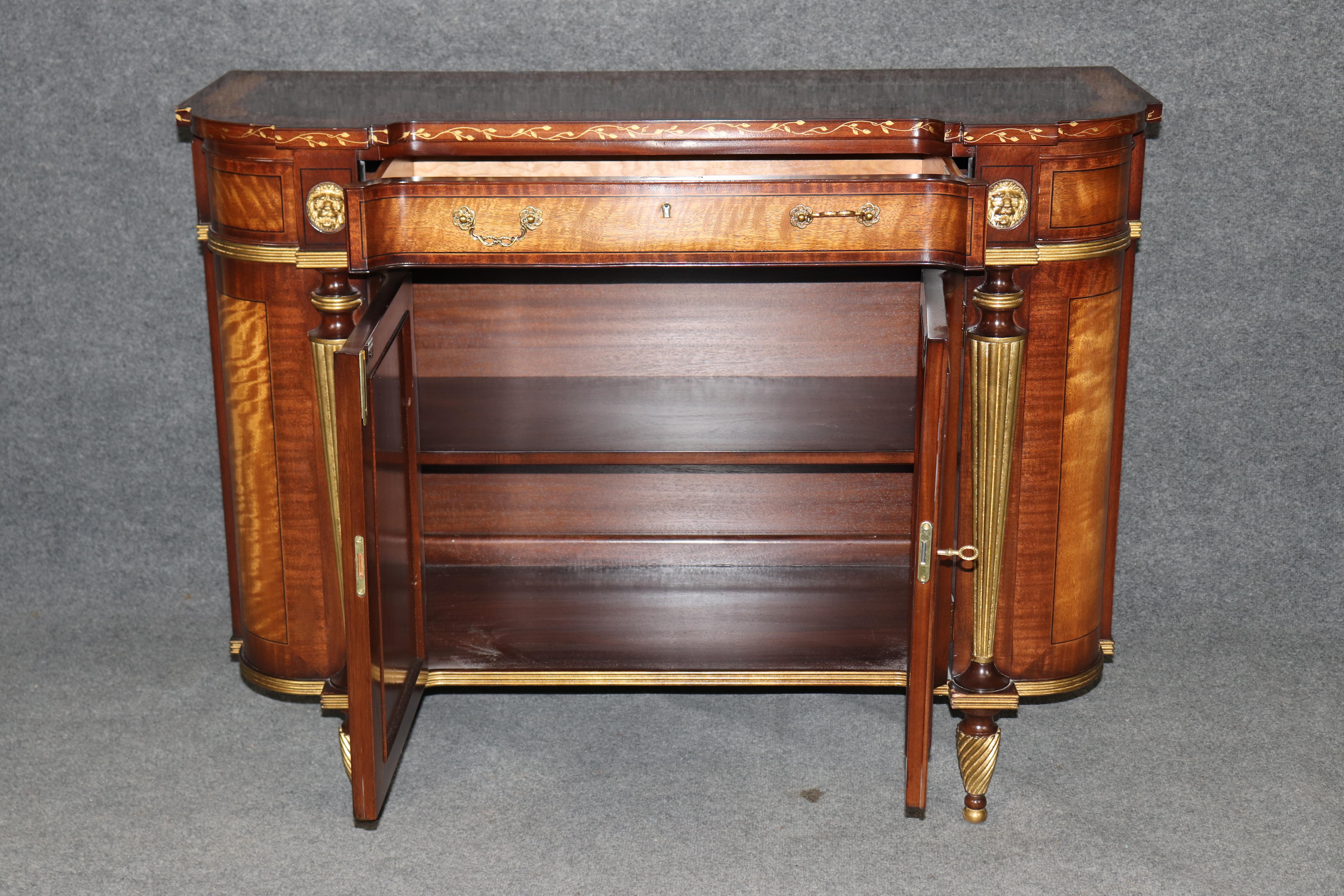 American Pair E.J. Victor Gilded Mahogany and Satinwood Sheraton Style Buffets Servers