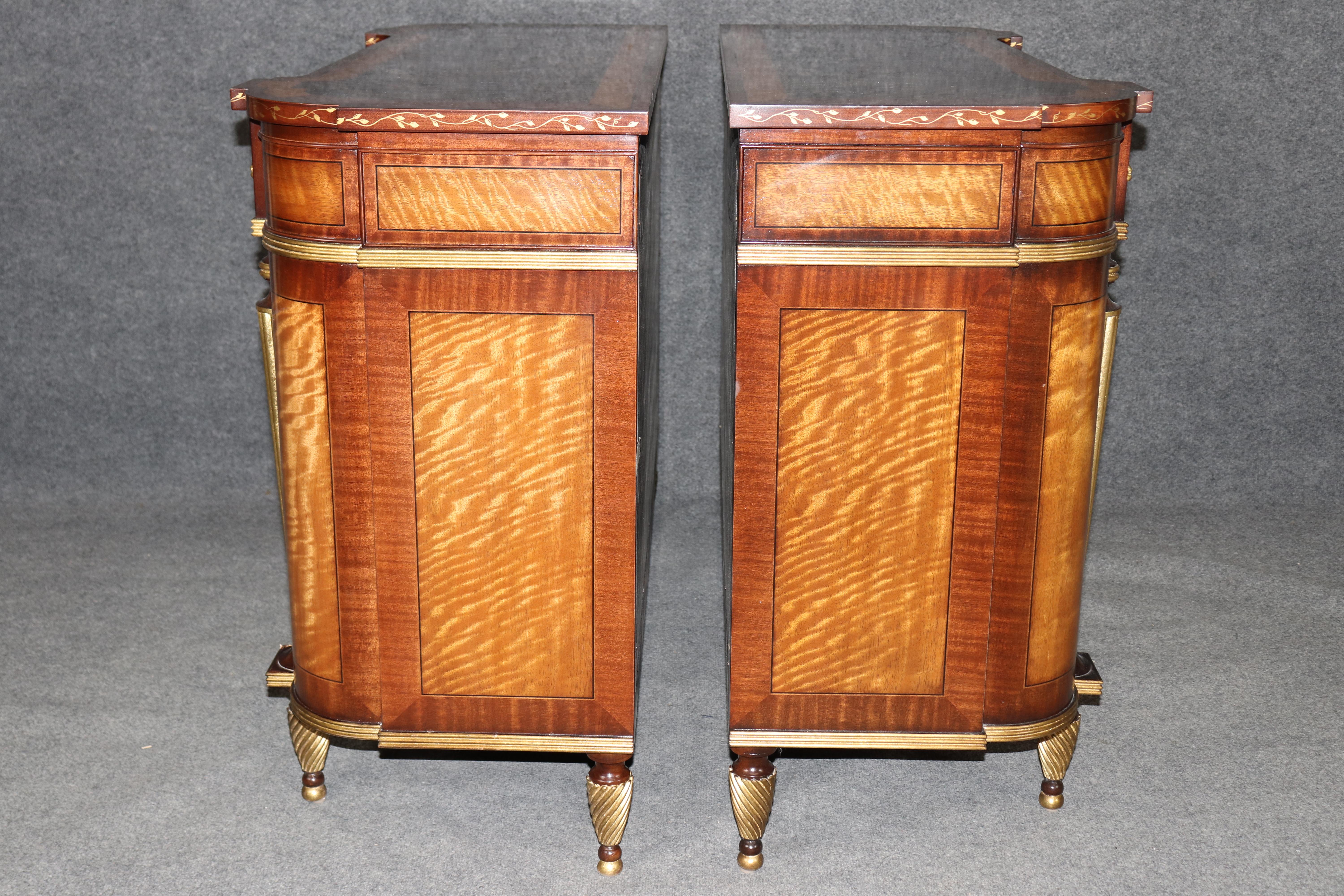 Contemporary Pair E.J. Victor Gilded Mahogany and Satinwood Sheraton Style Buffets Servers