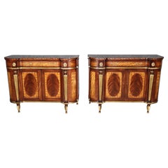 Pair E.J. Victor Gilded Mahogany and Satinwood Sheraton Style Buffets Servers