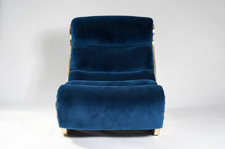 Pair of Electric Blue and Brass Armchairs For Sale at 1stdibs