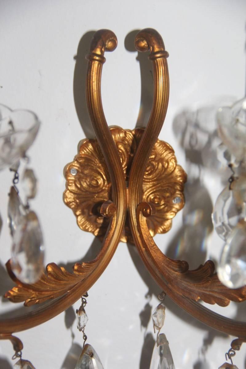 Pair of Sconces Bronze and Crystal, 1950s Mid-cenduty Italian design  For Sale 2