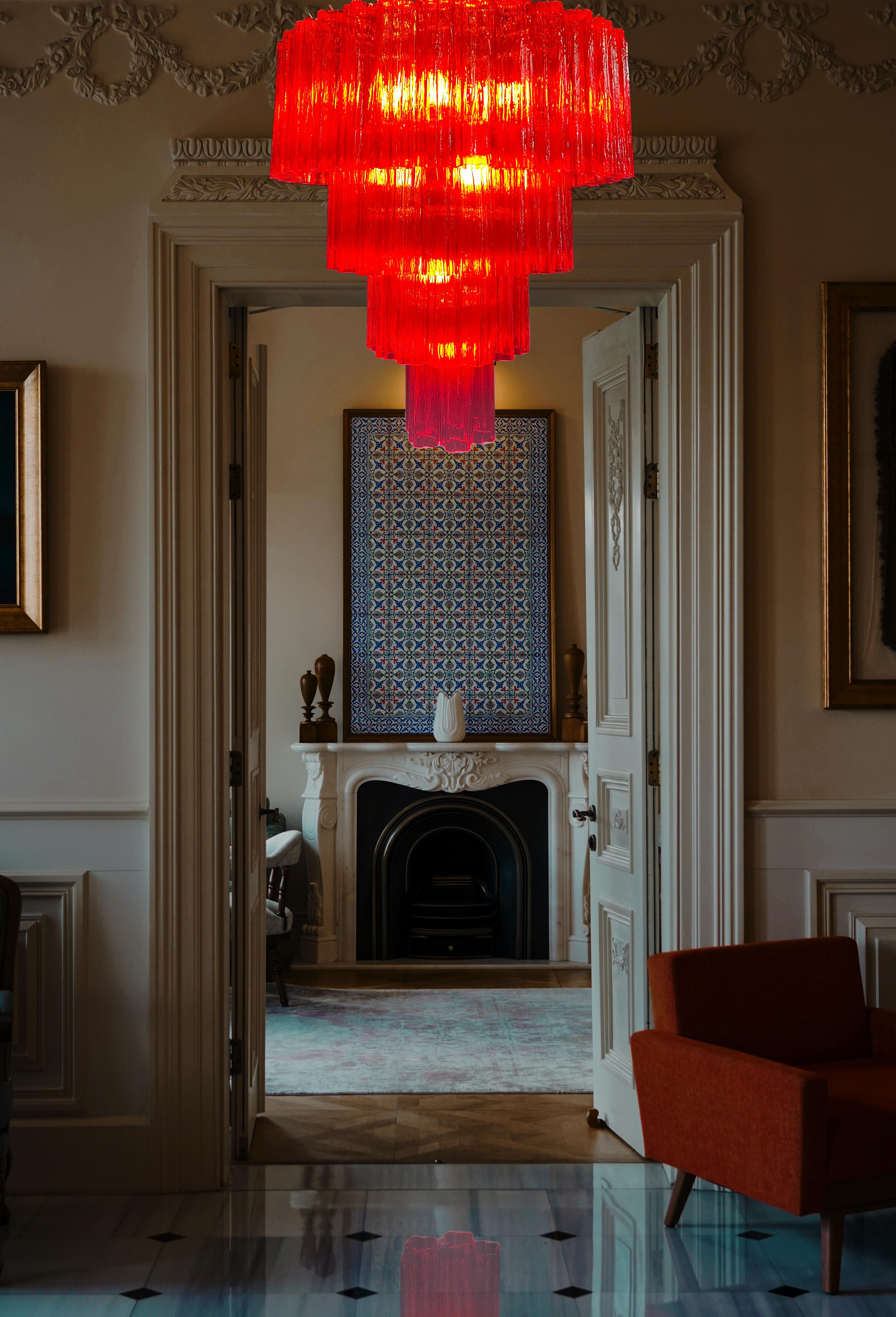 Art Glass Pair Elegant and refined Italian Chandeliers by Valentina Planta, Murano For Sale