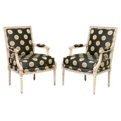 Pair Elegant Carved and Paint Decorated Armchairs by Sherill