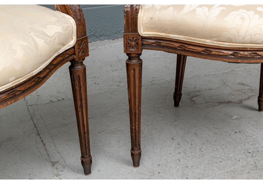 Pair Elegant Carved Upholstered Fauteuils inLouis XVI Style For Sale 5