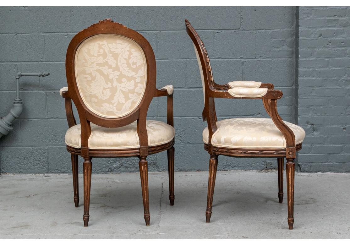 Pair Elegant Carved Upholstered Fauteuils inLouis XVI Style For Sale 2