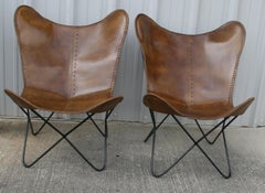 Pair of Elegant Comfortable Fine Leather and Solid Iron Easy Chair