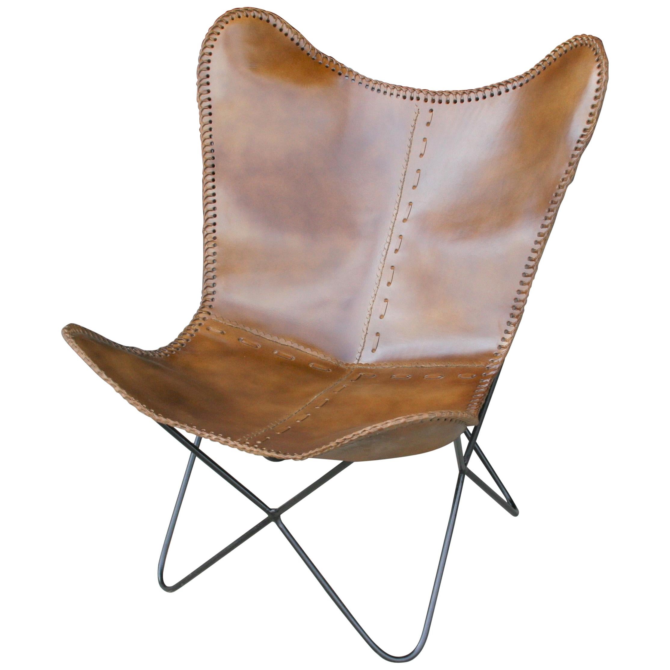 Pair of Elegant Comfortable Fine Leather and Solid Iron Easy Chair For Sale at 1stDibs