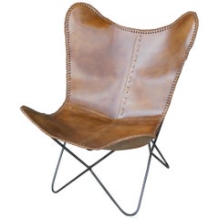 Pair of Elegant Comfortable Fine Leather and Solid Iron Easy Chair