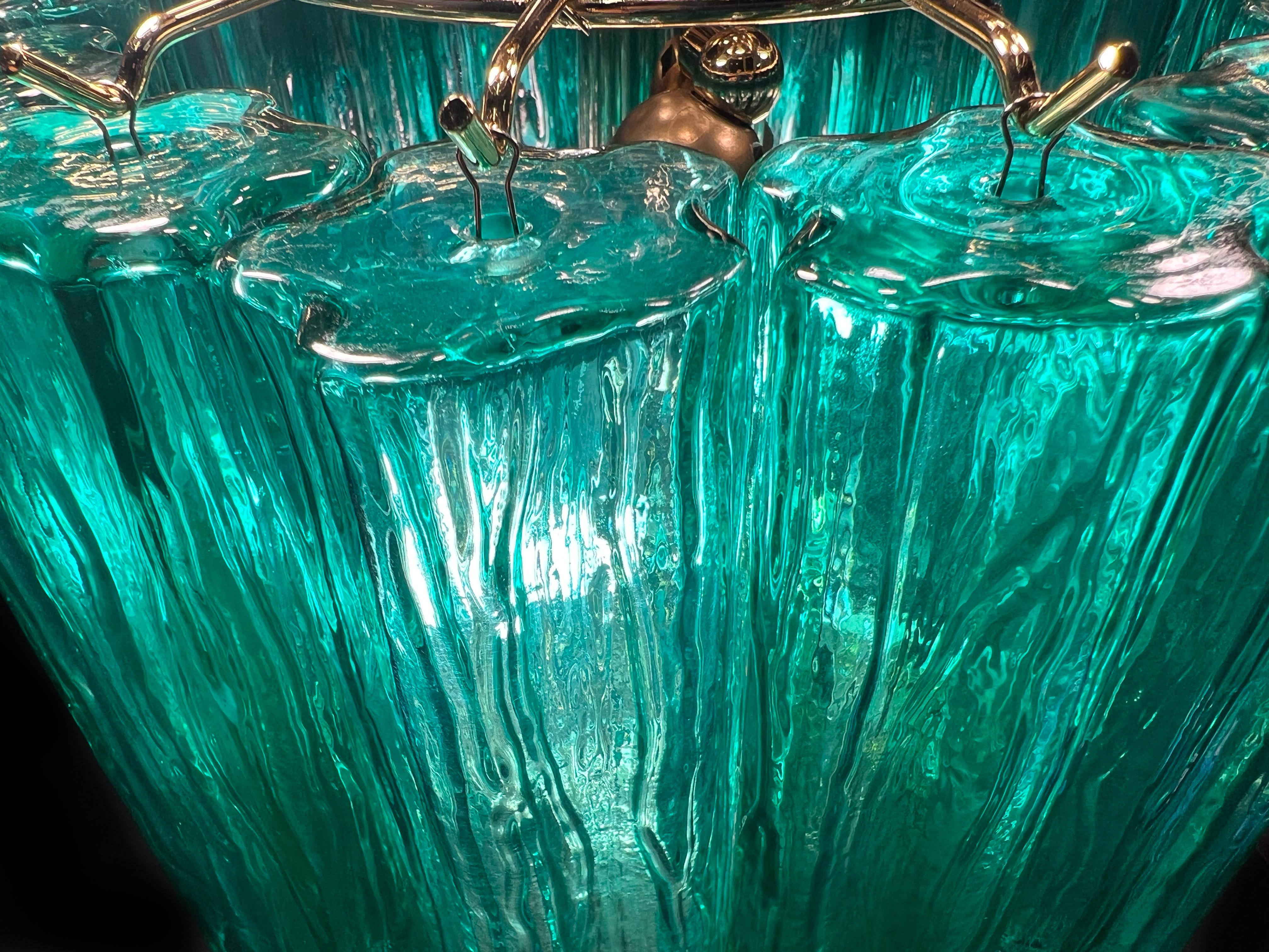 Pair Elegant Italian Emerald and Gold Chandeliers by Valentina Planta, Murano For Sale 3
