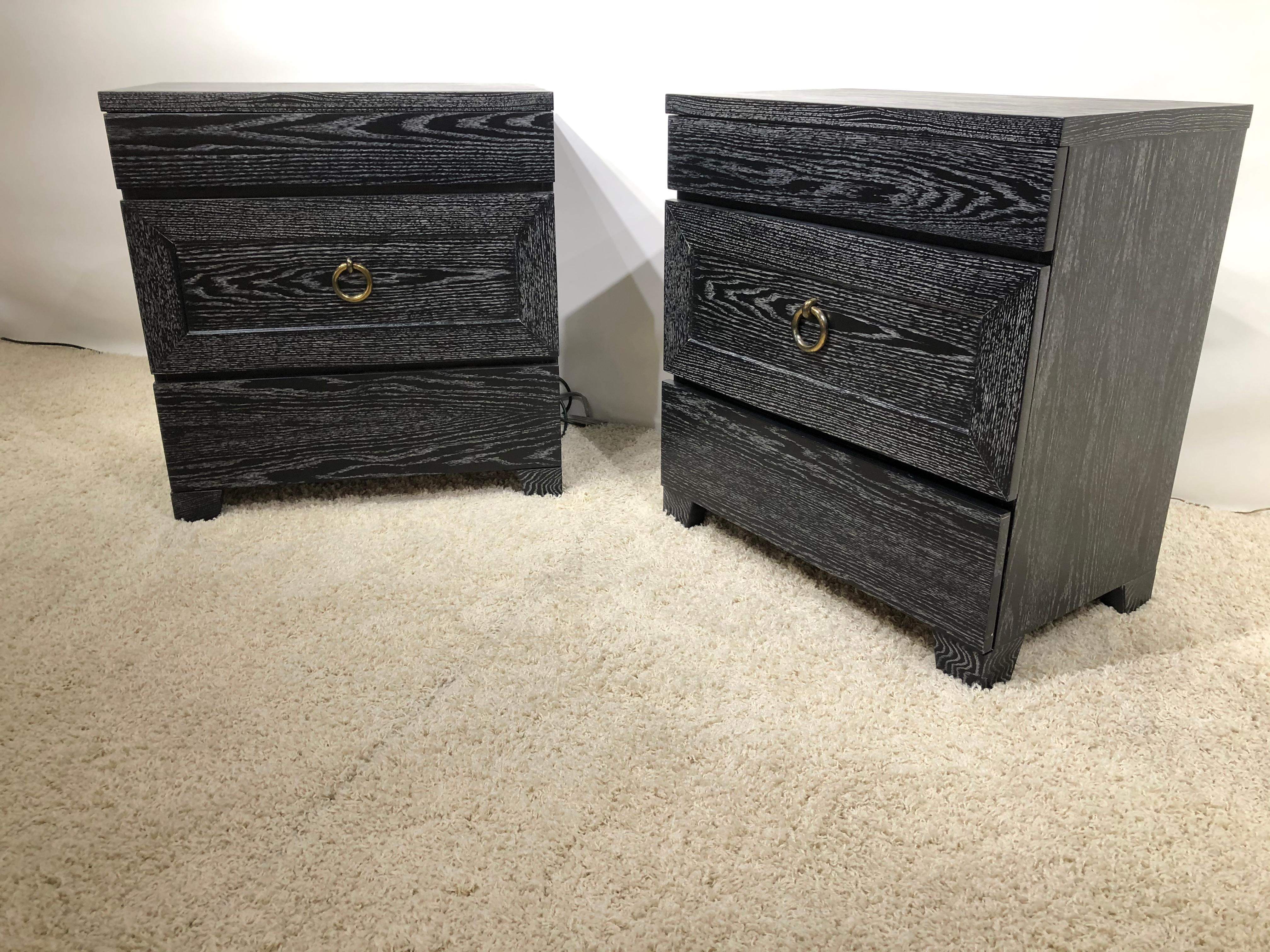 American Pair of Elegant James Mont Cerused Custom Cabinet /Nightstand Chests For Sale