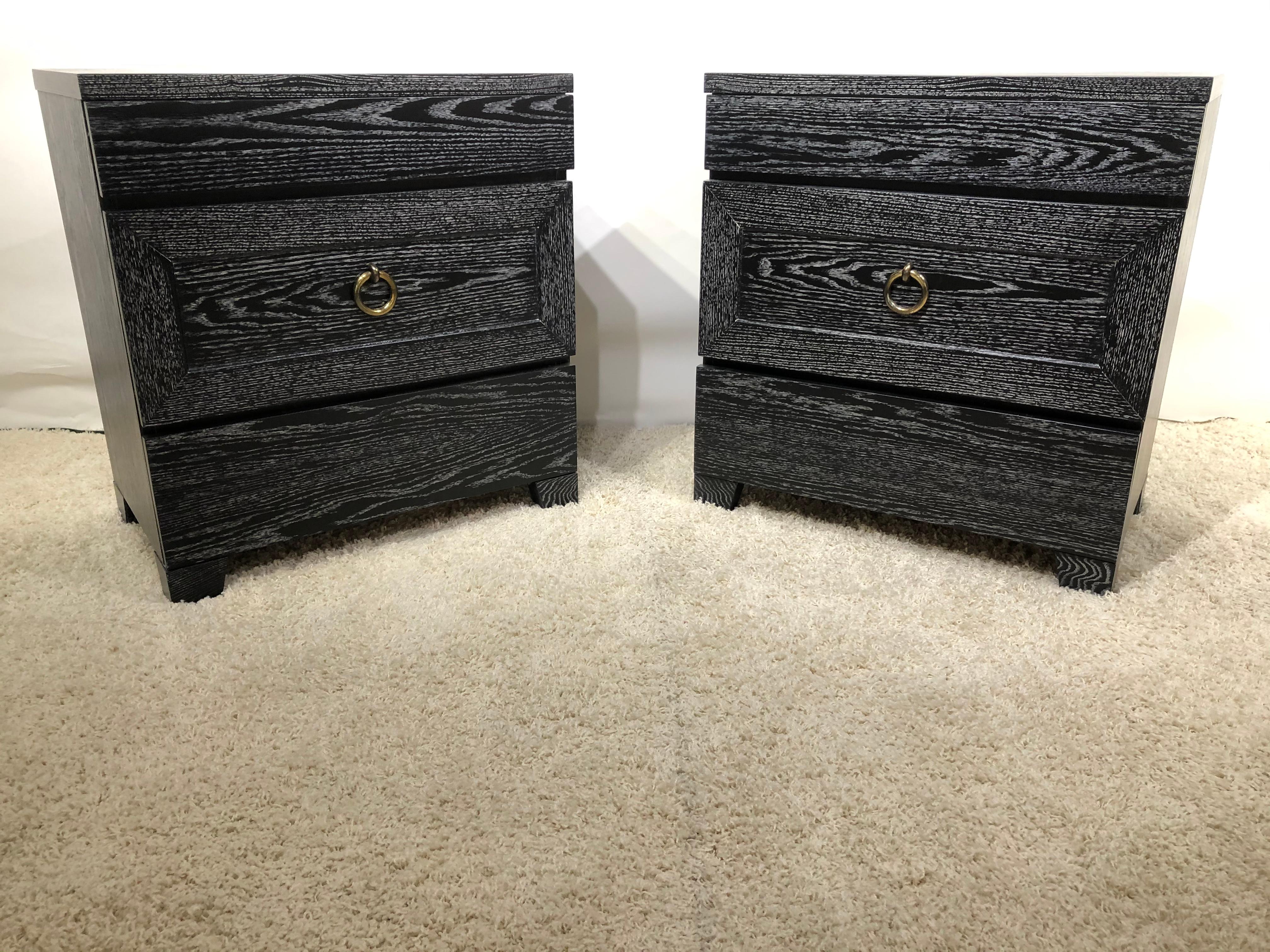Bronzed Pair of Elegant James Mont Cerused Custom Cabinet /Nightstand Chests For Sale