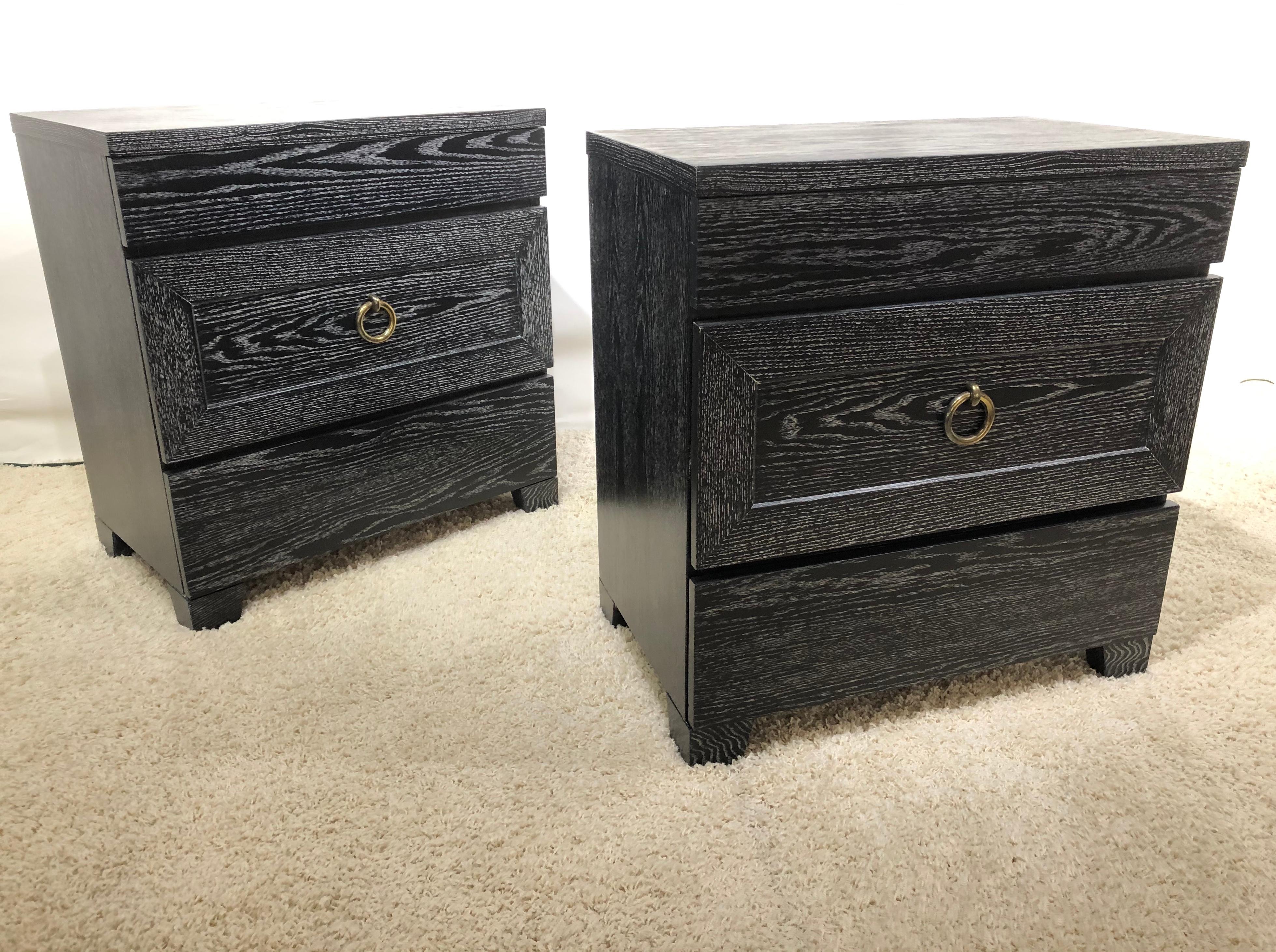 Pair of Elegant James Mont Cerused Custom Cabinet /Nightstand Chests In Excellent Condition For Sale In Westport, CT